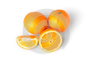 Sliced oranges fruit segments isolated on white background Top view
