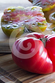 Sliced organic heirloom tomato