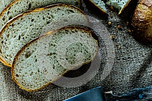 A Sliced Pain De Campagne Au Levain has cooking and ready to enjoy eating.