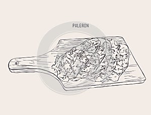 Sliced paleron meat , sketch vector.