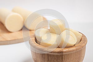 Sliced Palm Heart in a bowl. Top view