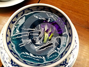 Sliced Palmyra Fruit in butterfly pea flower syrup