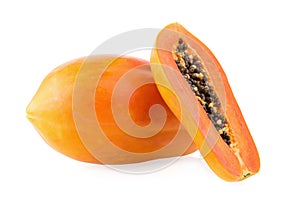 sliced papaya fruit isolated on white background
