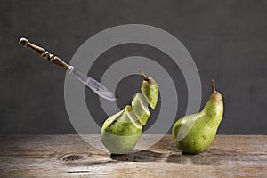 Sliced Pears and flying Knife