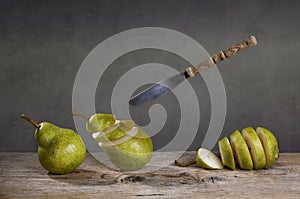 Sliced Pears and flying Knife