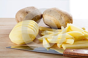 Sliced peeled potatoes