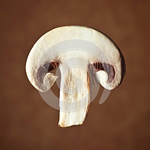Sliced piece of champignon mushroom
