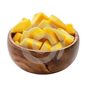 Sliced pieces of Mango in bowl front view isolate