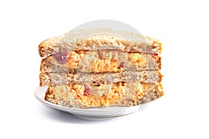 Sliced Pimento Cheese Sandwich on White Background