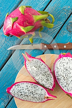 Sliced pink dragon pitaya fruit