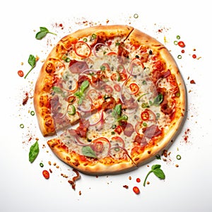 Scattered Composition Of 2 Slice Pizza On White Background