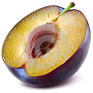 sliced plum path isolated on white