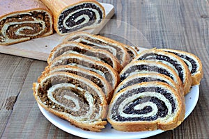 Sliced poppy seed and walnut rolls