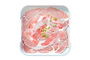 Sliced pork on white background