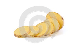 Sliced potatoes on white background