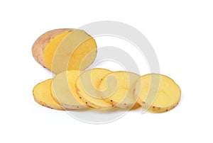 Sliced potatoes on white background