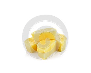 Sliced potatoes on white background