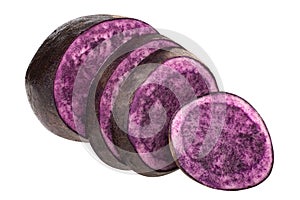 Sliced purple potato s. tuberosum, paths