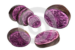 Sliced purple potato s. tuberosum, paths