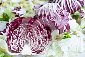 Sliced radicchio on table. Horisontal.