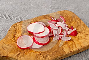 Sliced Radish Roots, Red Root Round Cuts, Red Radishes Slice Pile, Radis cross sections on White