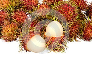 Sliced rambutans on white