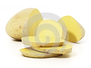 Sliced raw potato isolated on white background. 3D illustration