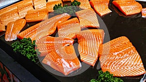 Sliced raw salmon fish
