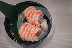 Sliced raw salmon or salmon sashimi in fresh Japanese style