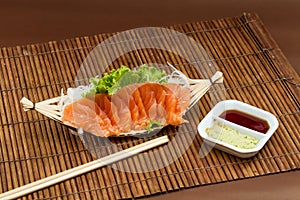 Sliced raw salmon sashimi