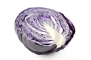 Sliced red cabbage isolated on white background. Half of the vegetable