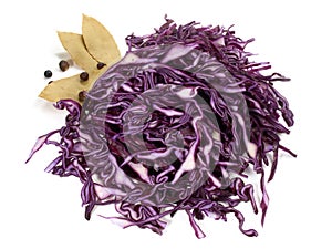 Sliced Red Cabbage with Laurel and Juniper on white Background - Isolated