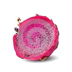 Sliced of Red Dragonfruit or Pitaya isolated over white background. with clipping path