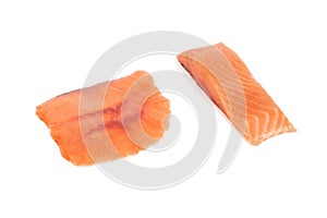 Sliced red fish with lemon on white background