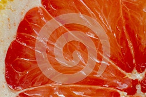 Sliced red grapefruit texture macro close up