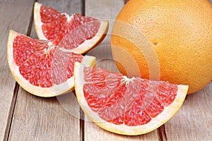 Sliced red grapefruit