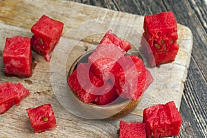 sliced red ripe watermelon close up