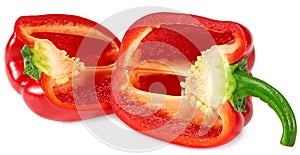 Sliced red sweet bell pepper isolated on white background. clipping path