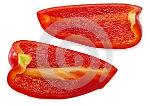 Sliced red sweet bell pepper isolated on white background. clipping path