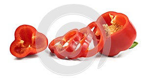 Sliced red sweet pepper isolated on white background