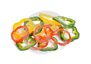 Sliced red yellow green bell pepper