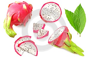 Sliced Ripe Dragon fruit isolated on white background. Pitaya or Pitahaya