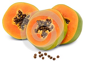 Sliced ripe papaya fruit isolated on white background. exotic fruit. clipping path