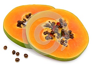 Sliced ripe papaya fruit isolated on white background. exotic fruit. clipping path