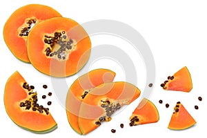 Sliced ripe papaya fruit isolated on white background. exotic fruit. clipping path