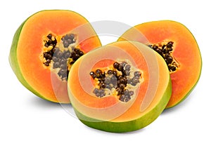 Sliced ripe papaya fruit isolated on white background. exotic fruit. clipping path