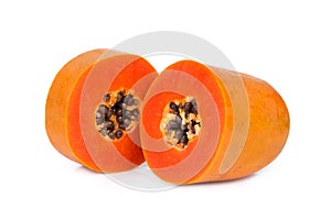 sliced ripe papaya fruit with seed isolated on white