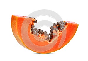 Sliced ripe papaya wsliced ripe papaya with seeds isolated on white backgroundith seeds isolated on white