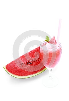 Sliced ripe watermelon fruit on white background.