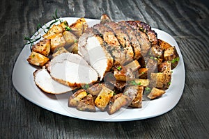 Sliced Roast Pork Loin on a Platter